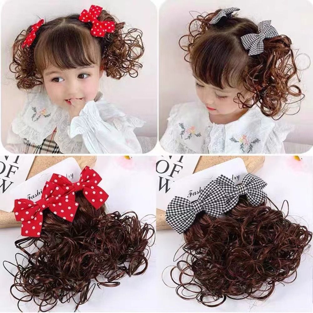 Soft Smooth Fasion Cute Girls Princess Sweet Fluffy Headwear Baby Wig Hairpin Children's Bow Wig Hair Accessories Bowknot Hairclip