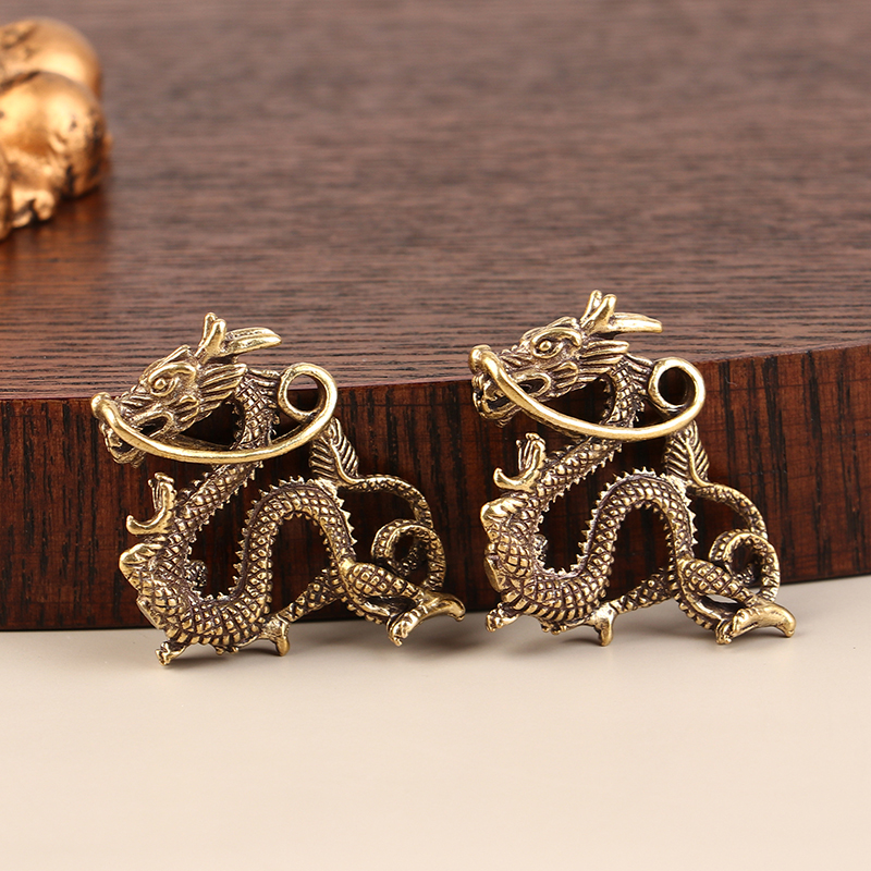 1Pc Retro Brass Dragon Figurine Decor Wealth Prosperity Chinese Style Ornament Dragon Luck Animal Fengshui Vintage Decors 5a63