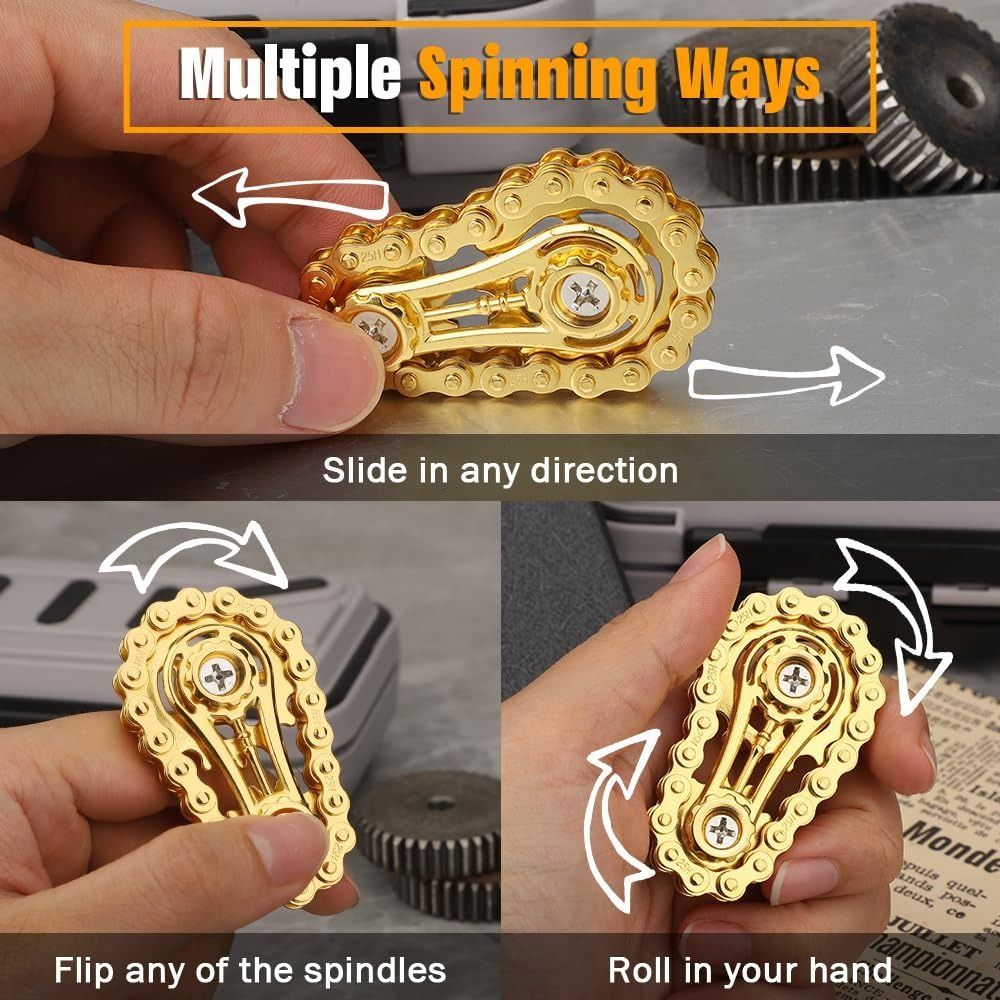 Mechanical Toy Creative Flywheel Fidget Spinner Spinning Top DIY Sprockets Fingertip Gyro Sensory Play Novelty Hand Spinner Chain Gear Office Desk Toy