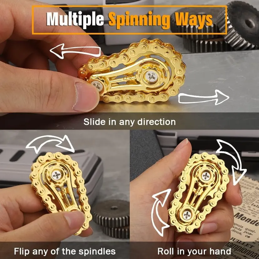 Gift Creative Flywheel Fidget Spinner Metal DIY Bike Chains Spinner Durable Novelty Wheel Gear Chain Gyroscope Anxiety Relief