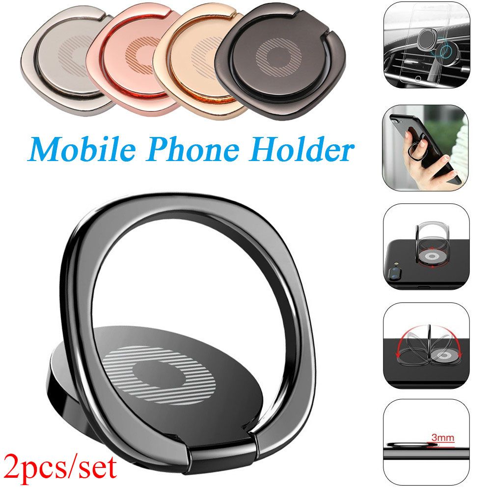 2pcs/set Luxury Ultra Thin Aluminium Alloy Car Bracket Finger Ring Holder Mobile Phone Stand 360 Rotation Table