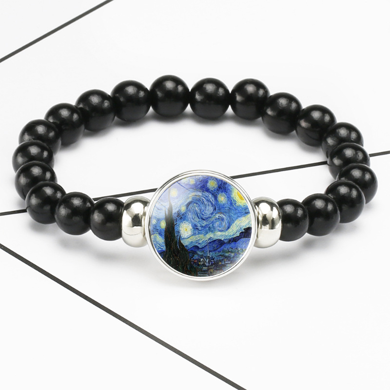 【New Arrivals】Black Beaded Men's and Women's Bracelet World Famous Painting Night Iris Self-portrait Crystal Bracelet Van Gogh Starry Sky
