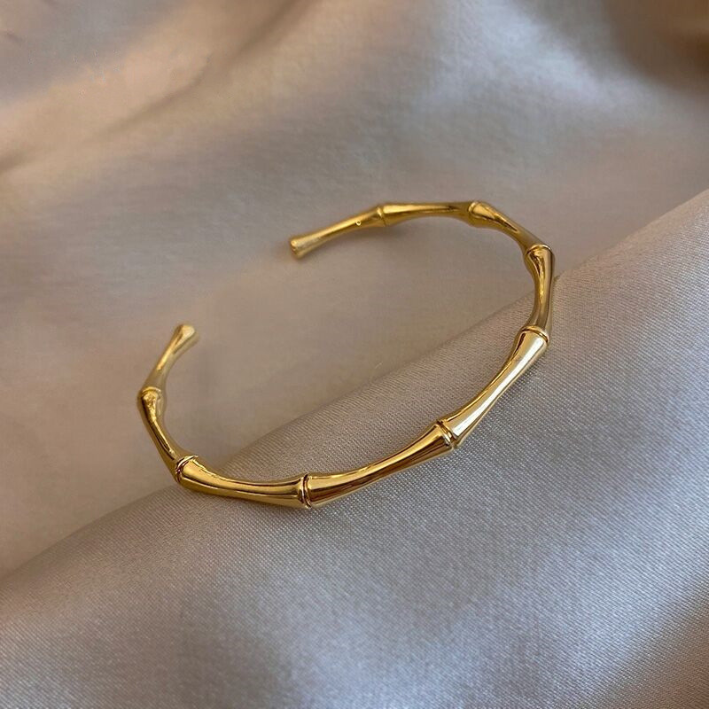 Hypoallergenic Titanium Steel Good Symbolism Bamboo Open Bangle Bracelet for Women Fashion Simple Jewelry Gifts