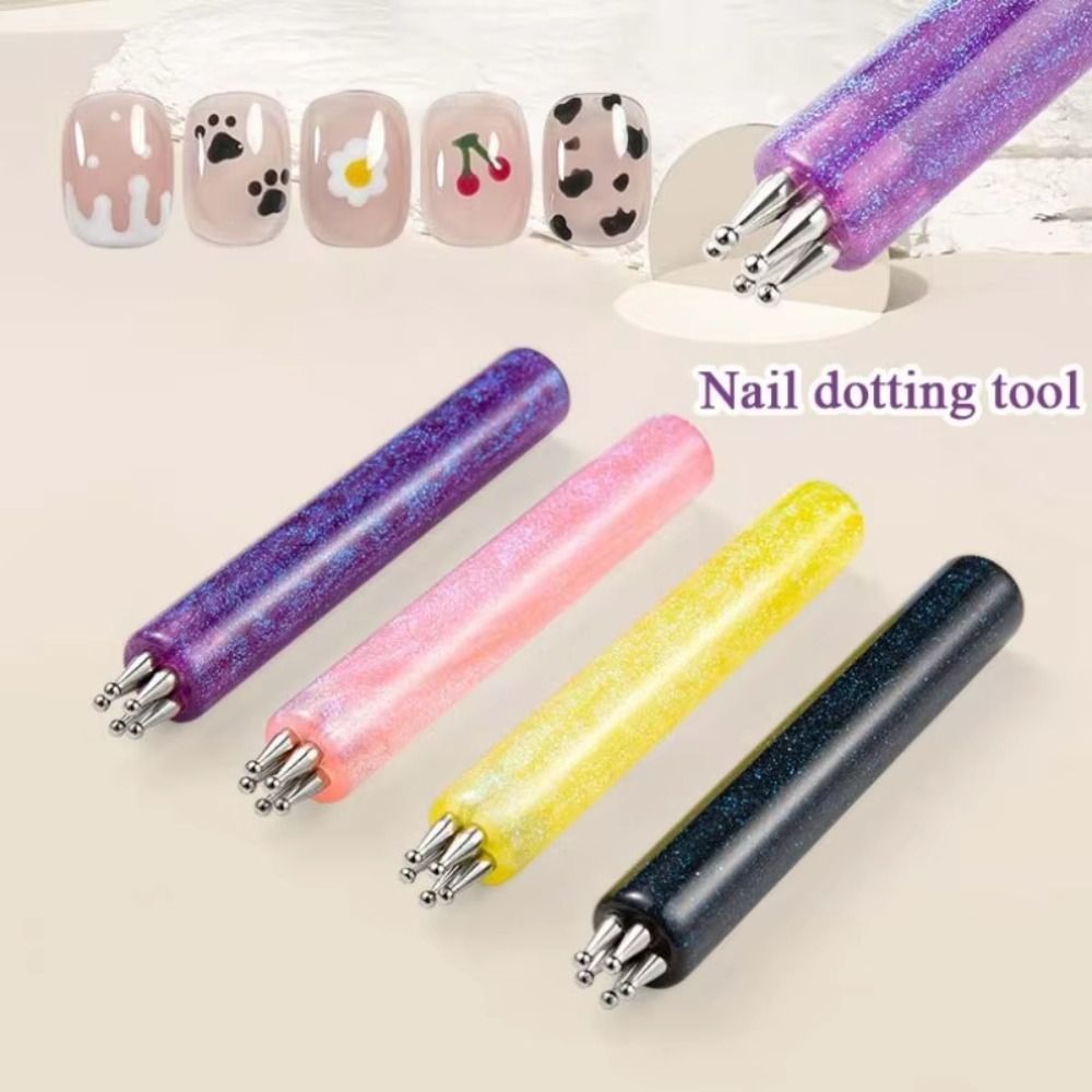 New One Stroke Flower Design 5 Petal Flower Nail Dotting Pen Acrylic Handle Easy Painting Nail Dotting Tool Flower Nail Pen for DIY Nail Art