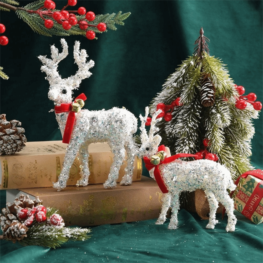 Seasonal Embellishment Cartoon Christmas Reindeer Ornaments Glittering With Bell Deer Statue Decorations With Scarf Elk Cloth Decor House