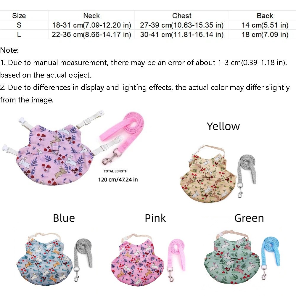 Practical Flower Pattern Pet Rabbit Harness Adjustable Breathable Walking Harness with Leash Chest Back Pet Harness and Leash Outdoor Use