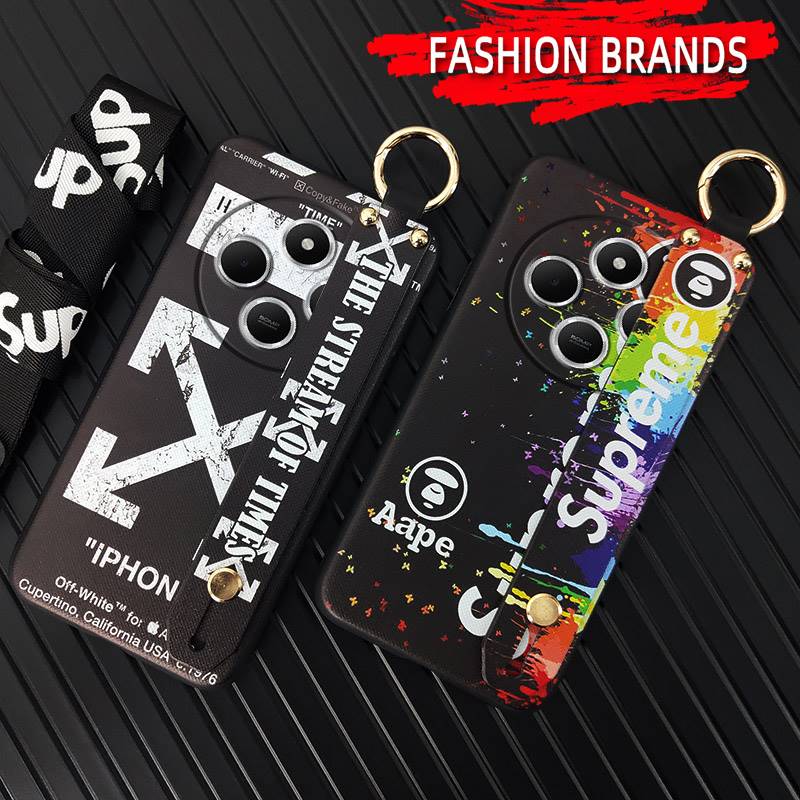 ring Wrist Strap Phone Case For Redmi 14C 4G/14R 5G/A3 Pro 4G/POCO C75 Silicone Dirt-resistant Kickstand Graffiti
