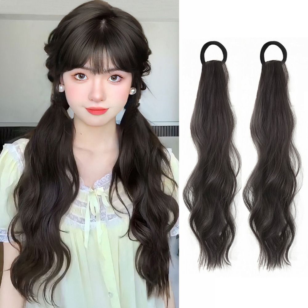 High quality Invisible Brown Women Elastic Wavy Natural Hair Extension Girls Cosplay Lolita Wig Ponytail Wig Long Curly Ponytail Heat Resistant Fiber