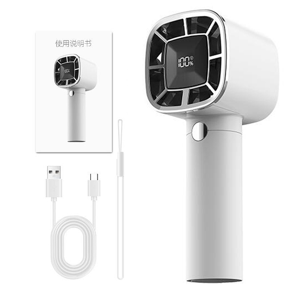 Portable Handheld Fan High-Speed Turbofan Rechargeable Electric Fan with Digital Display Support 3-Speed Wind Adjustable for Camping Travel Home Office