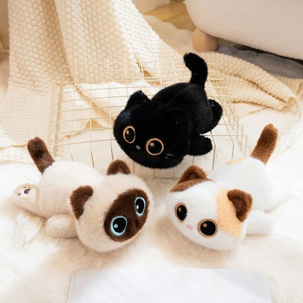 Calico Cat Cute Big Eyes Cat Plush Toy Realistic Texture Soft Simulation Cat Plush Doll 22cm Lovely Siamese Cat Plush Doll Home Decoration