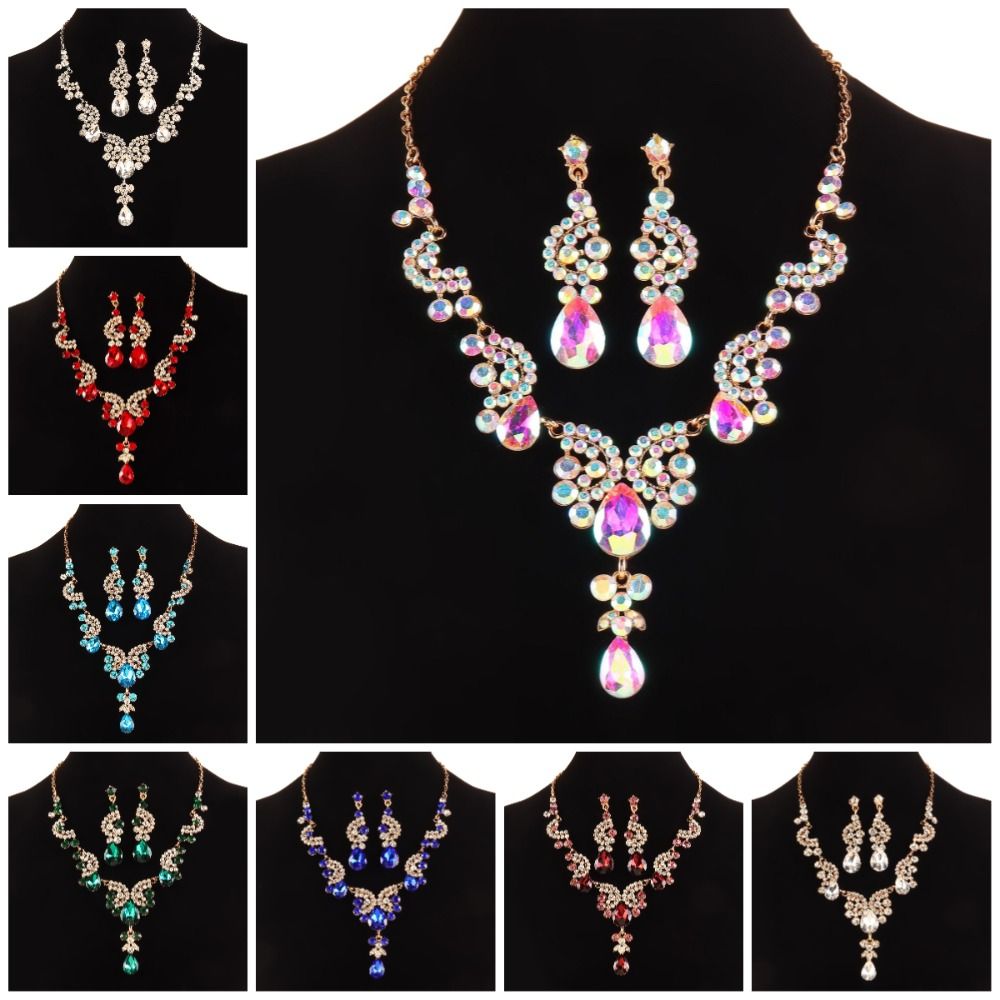 Durable Jewelry Set Elegant Classic Women's Jewelry Set Adjustable Waterdrop Pendant Necklace Earrings Set Prom Event