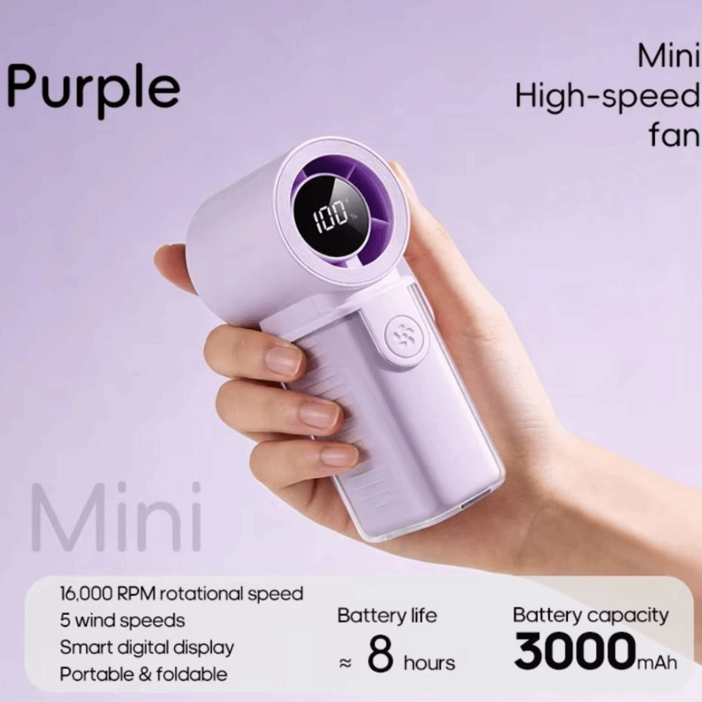 Portable 3000mAh Battery Mini Handheld Fan LED Display 5 Gear Wind Rechargeable Fan Rechargeable High Speed Turbo Fan Gift