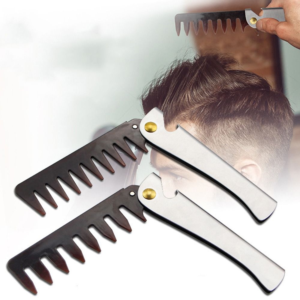 multifunction Stainless Steel Handle Oil Head Comb Folding Wide Men Comb Durable Portable Hairdressing Hair Comb Salon