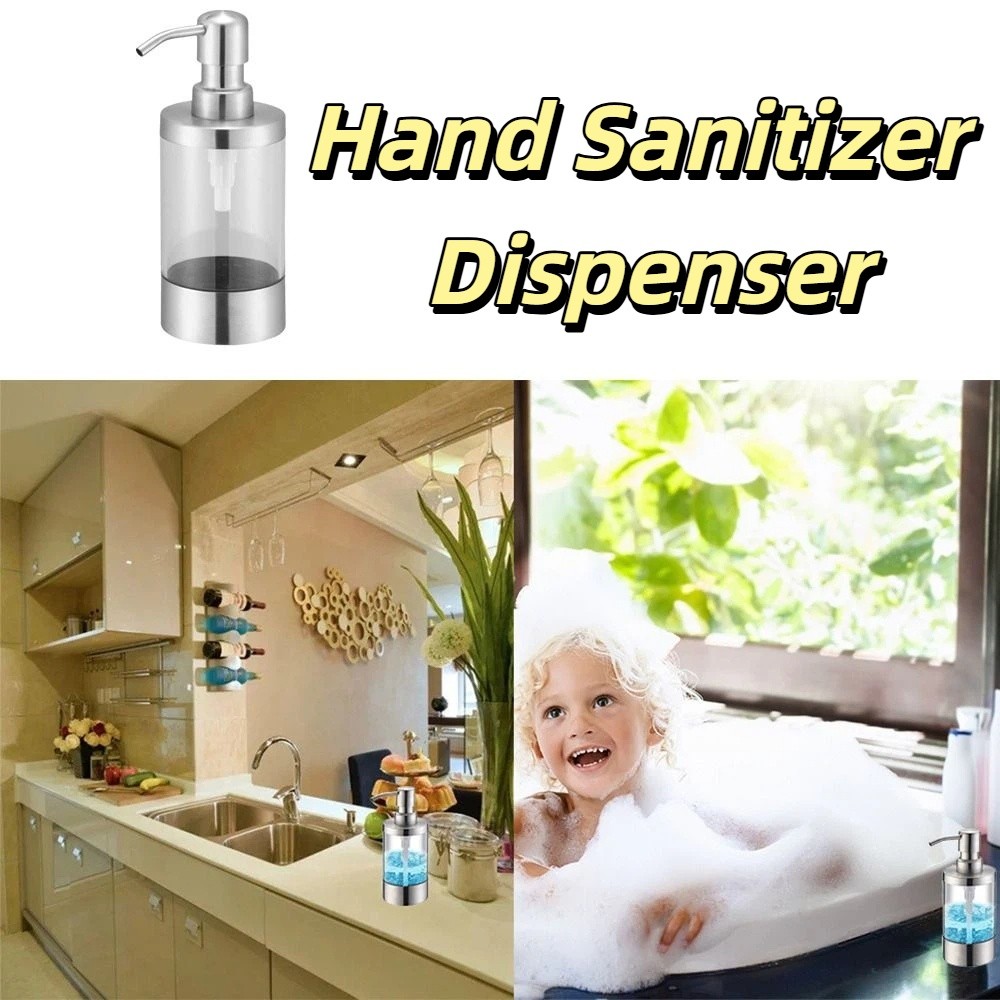 Lightweight Portable 350ml Capacity Hand Sanitizer Dispenser 304 Stainless Steel Press Type Manual Dispenser Transparent Refillable Design Liquid Container Bathroom Sink