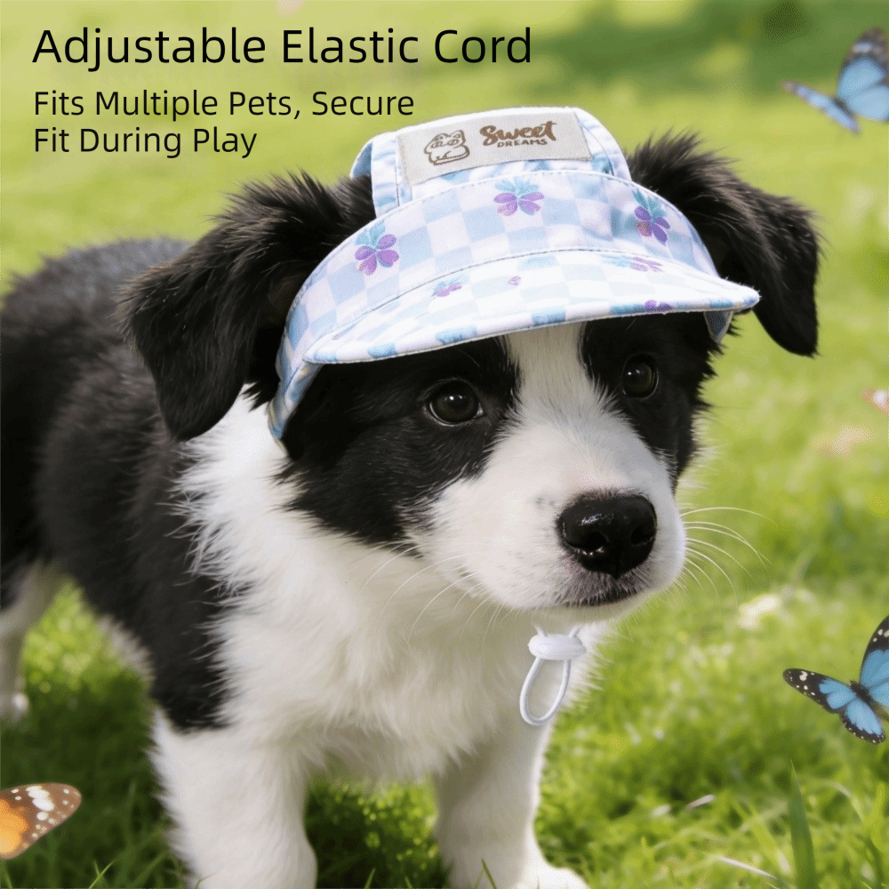 Cute Adjustable Cat Sunscreen Hat Plaid Print with Ear Holes Pet Sun Hat Comfortable Breathable Dog Baseball Cap Outdoor Travel