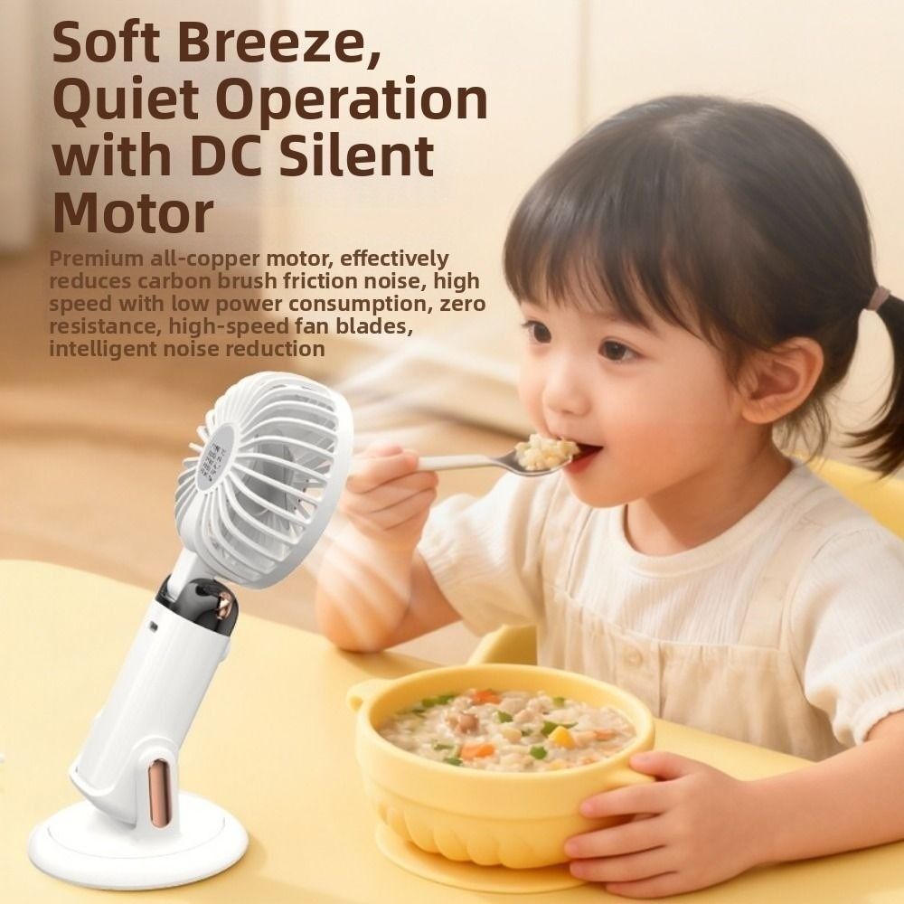 Personal LED Digital Display Mini Adjustable Fan 2400mAh Ice Cooling Air Conditioner Fan Rechargeable Adjustable Bracket Stroller Fan Office Use