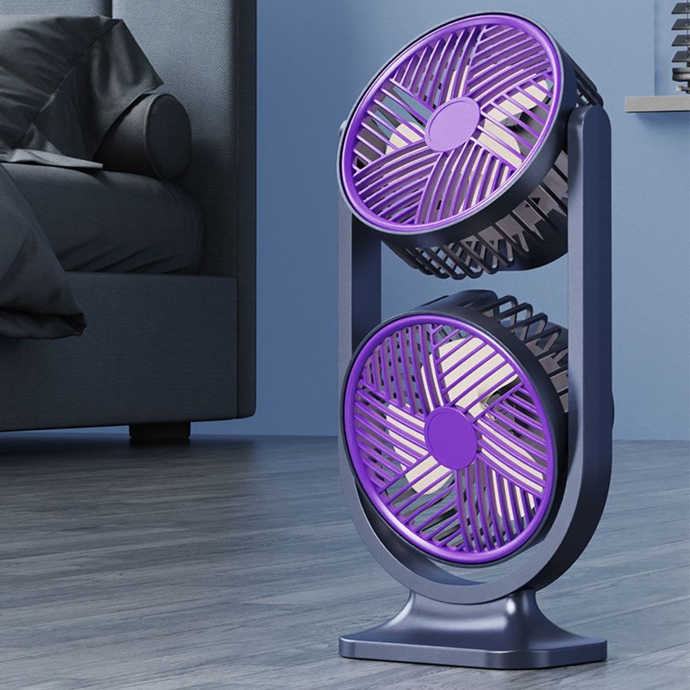 Creative 5 Gear Dual-Head Desktop Fan Rechargeable Night Light Table Cooling Clip Fan Low Noise Independent Control Double Head Desk Fan Summer Season