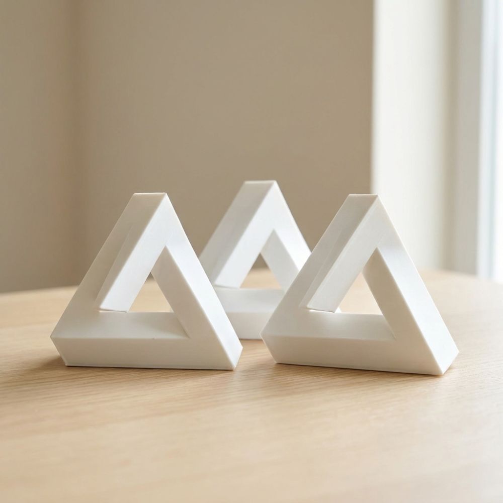 Creative 3D Printed Impossible Triangle Ornament Minimal White Funny Geometric Optical Illusion Educational Model Visual Art Geometric Paradox 3D Structure Novelty Gift