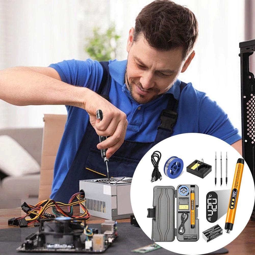 Cordless LED Digital Display Electric Soldering Set 1000mAh Battery Adjustable Temperature Welding Heating Pen Rechargeable Portable Smart Solder Welding Tool Electronic Rework