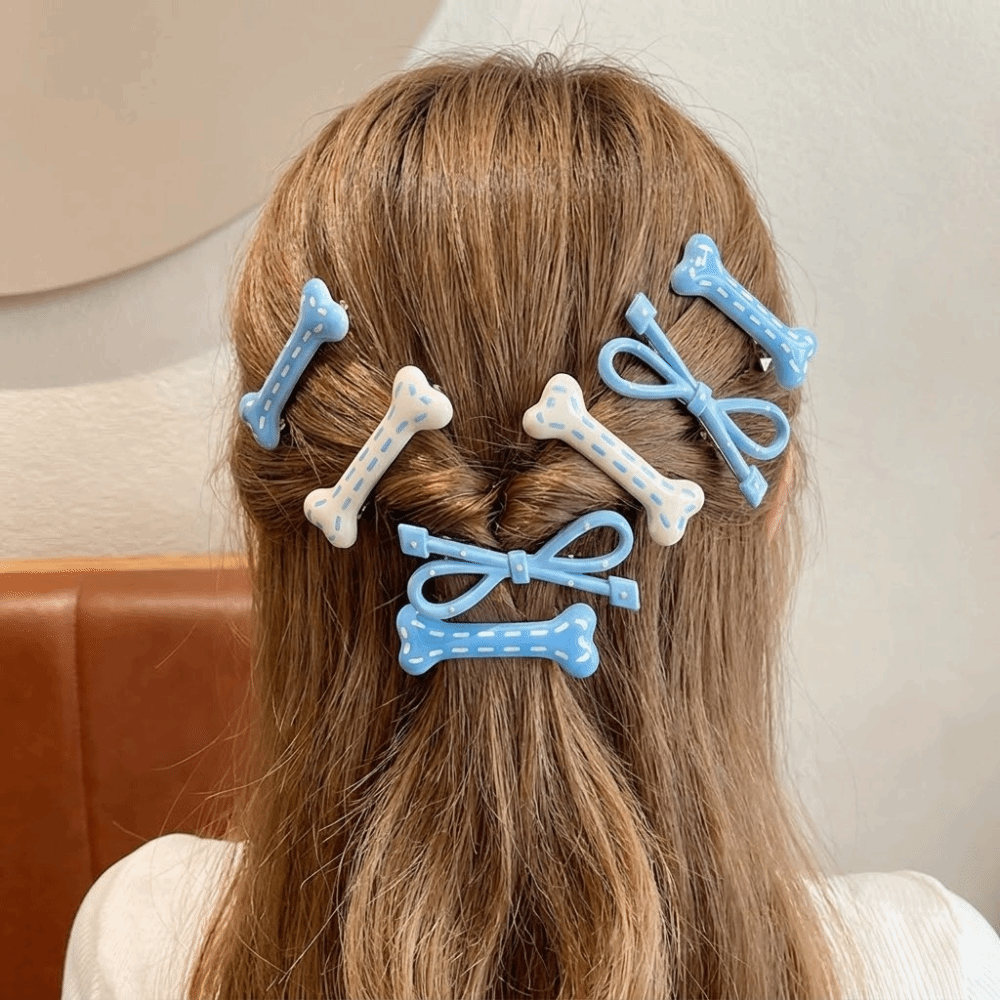 Fashion Sweet Polka Dot Hair Clips Mixed Color Fish Shape Bow Duckbill Clip Set Cute Design Bone Shape Oval Side Bangs Clips for 6PCS/SET Women