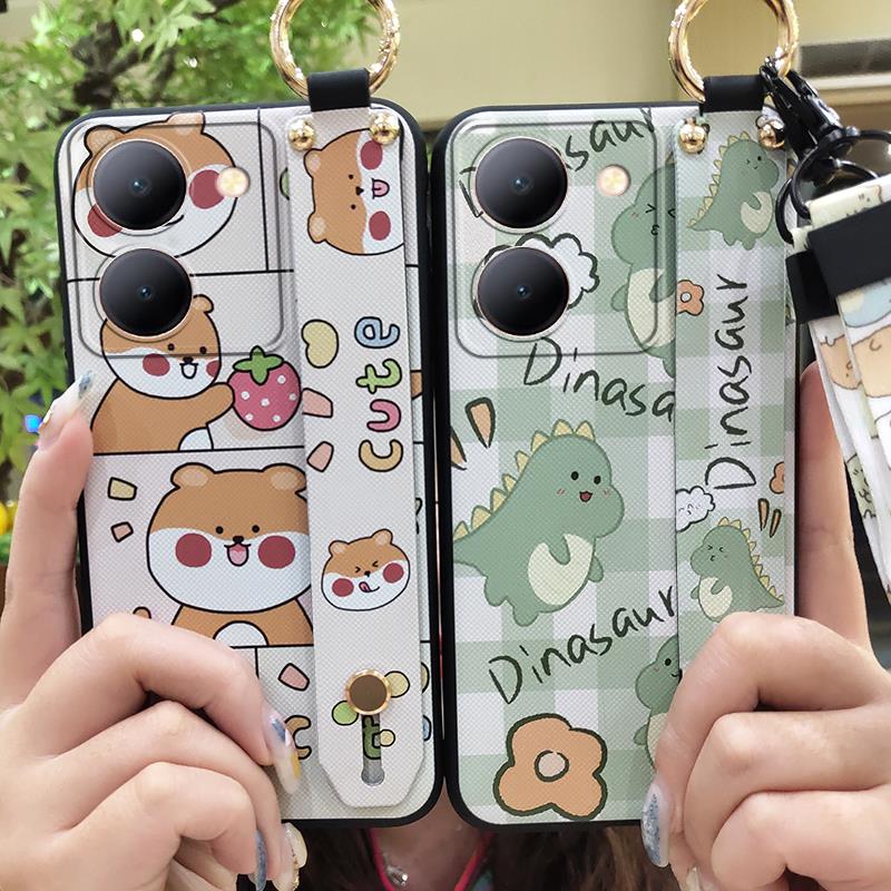 Shockproof Anti-knock Phone Case For VIVO Y77t 5G/Y36 5G/Y27 5G Durable protective Cartoon Wristband Phone Holder ring