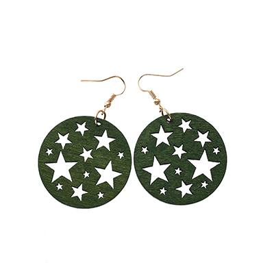 【Hongtai Store】YULUCH 2023 Winter Hollow Stars Big Circle Earrings For Wo New Vintage wood Jewelry Cute Gift