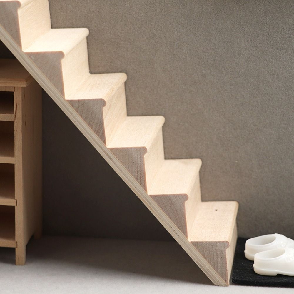 Cute Pretend Play :12 Dollhouse Furniture DIY Armrest Mini Stairway Model Stair Railing Wood Stairs with Handrail Doll House Accessories