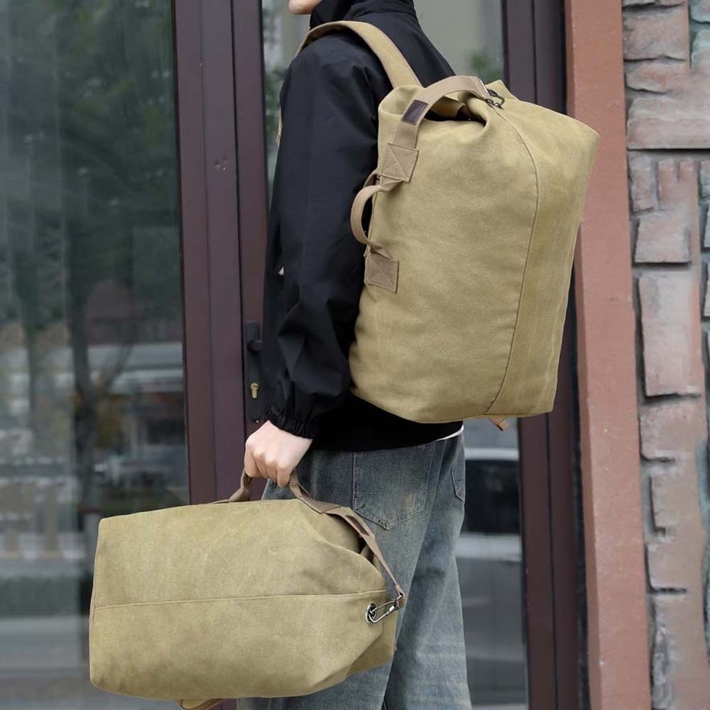 Storage Bag Elegant Vintage Canvas Rucksack Solid Color Folding Multi-pockets Design Backpack Handbag Daypack Large Capacity Travel Bag Men