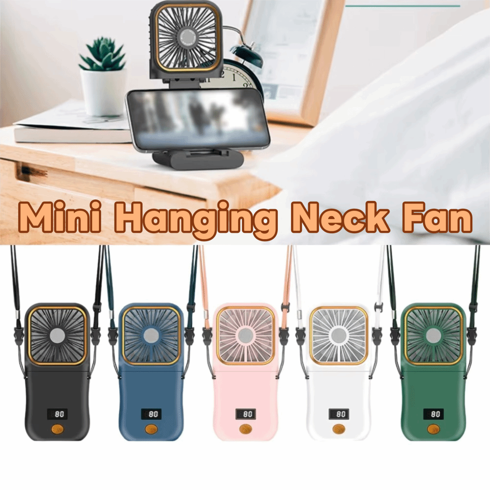 Lightweight Mini Portable Handheld Fan Digital Display 180° Adjustable Foldable Neck Fan Ultra-Quiet 3 Speeds Desktop Air Cooling Fan Camping
