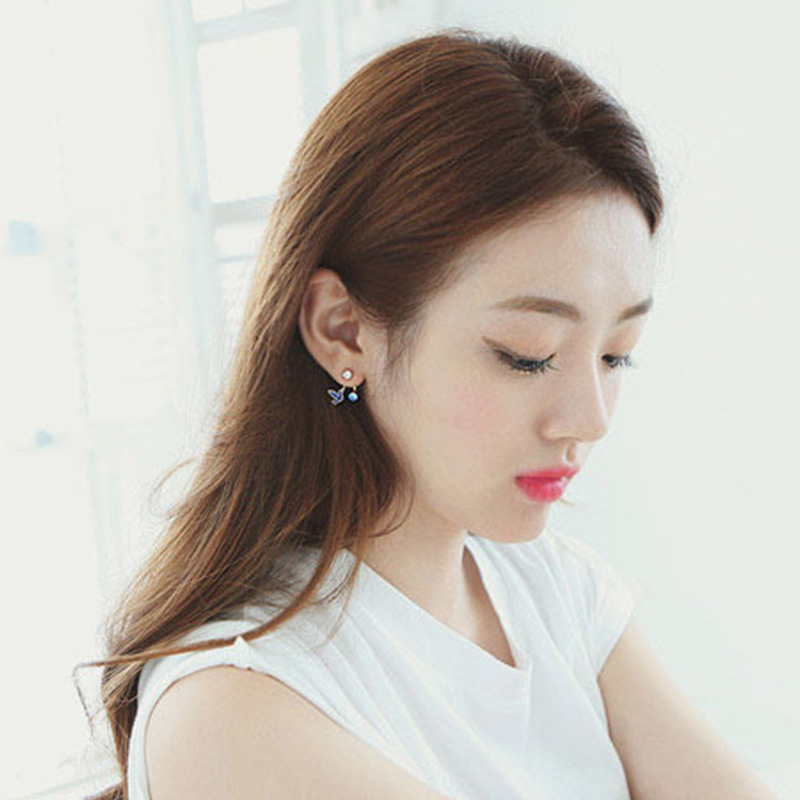 【New Arrivals】Personalized retro new diamond-encrusted bird earrings Korean fashion exaggerated rear hanging earrings jewelry women