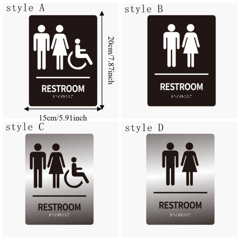 Creative Acrylic Braille Restroom Sign Wall Mounted Rectangle Washroom Door Sign Removable Self Adhesive Toilet Mark Public Toilets