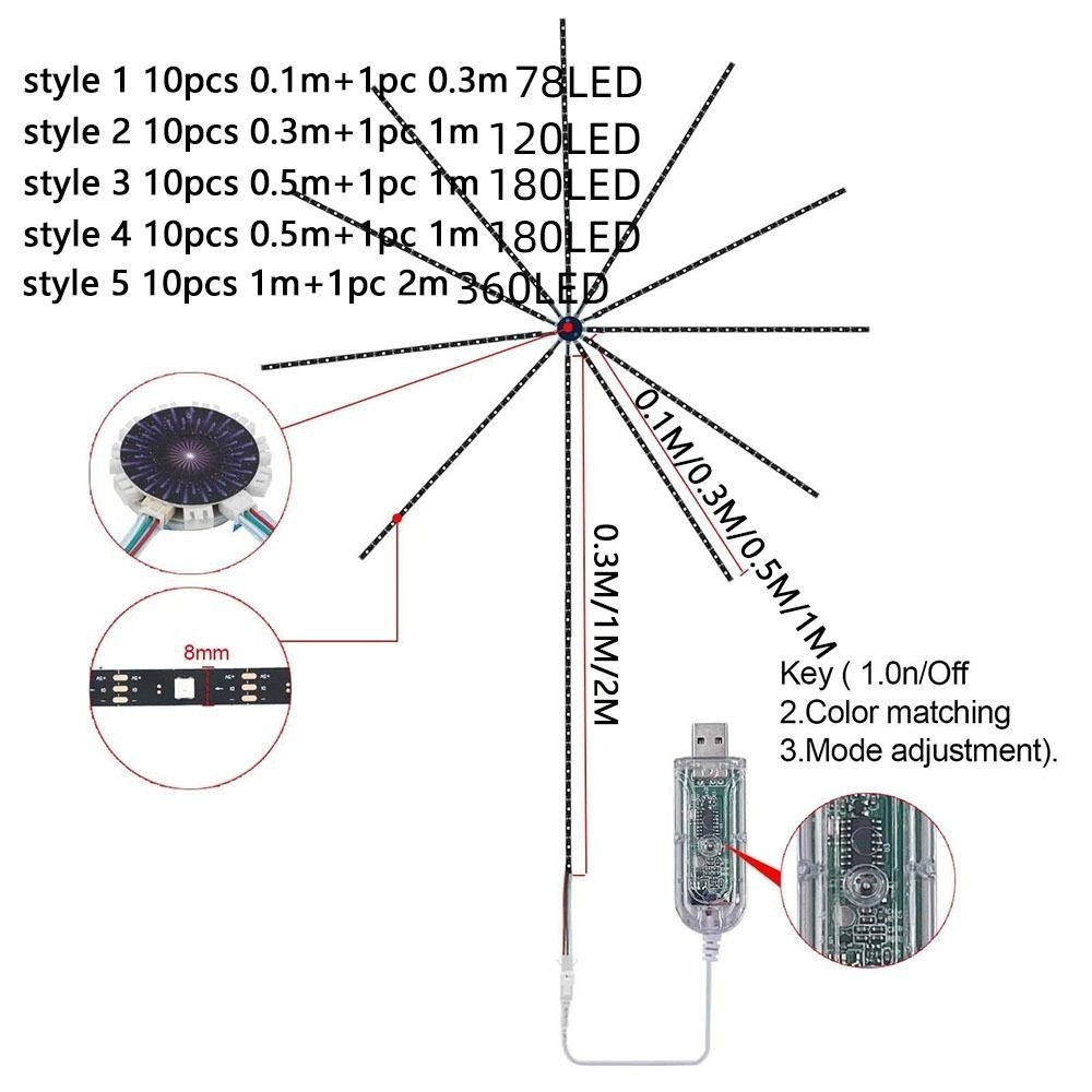 Neon Strip Music Sound Sync Firework Lights LED Strip Bluetooth APP Control RGB Color Smart Firework Lights Remote Control Waterproof RGBIC Firework Light Holiday Party