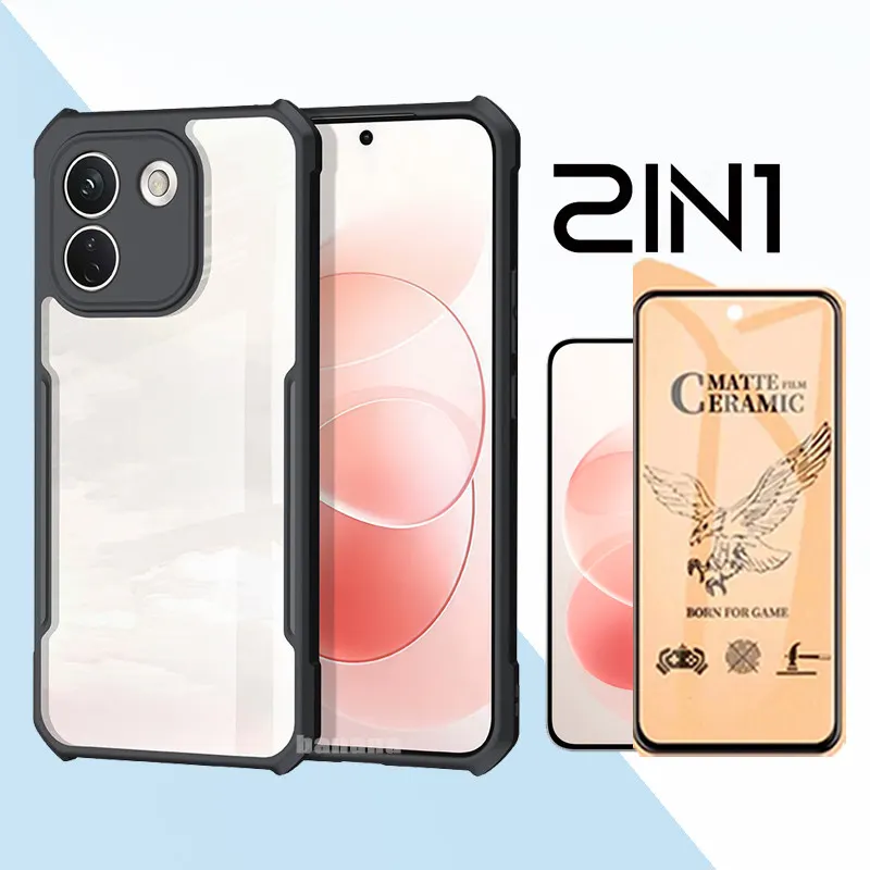 2 in 1 For Redmi Note 17 Pro Max Shockproof Airbag Clear Phone Case + Matte Ceramic Film Screen Protector Anti Fingerprint Full Cover Protection