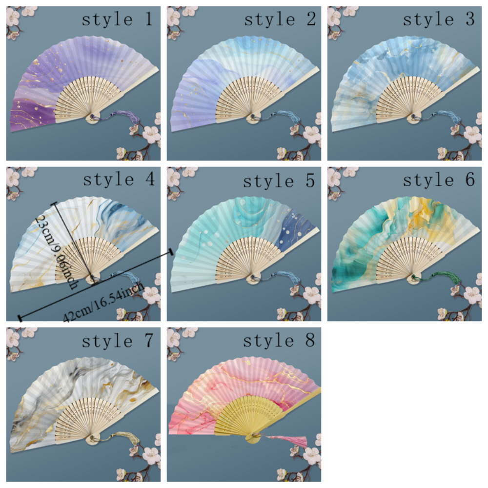 Artistic Piece Colorful Tassel Bamboo Folding Fan Elegant Handmade Craft Antiquity Folding Fans Gilding Traditional Xuan Paper Fan Female