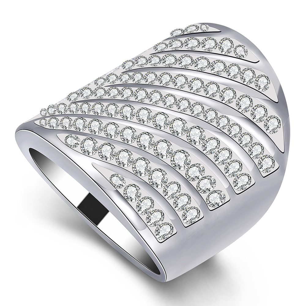 【Prices are low- Now don't New Exaggerated 9 Row Bevel Stainless Steel Ring Women's Crystal 304 Titanium Steel Simple
