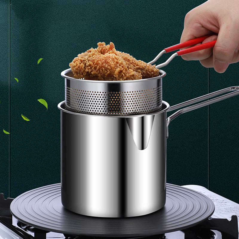 2X Stainless Steel Deep Frying Pot Tempura French Fries Fryer with Strainer Chicken Fried Pans Kitchen Cooking Tool