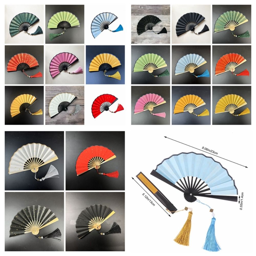 Ancient Style 4 Inch Folding Fan Mini Portable Hanfu Fan Gilded Rice Paper Antique Tassel Paper Fans Held Dance Fans