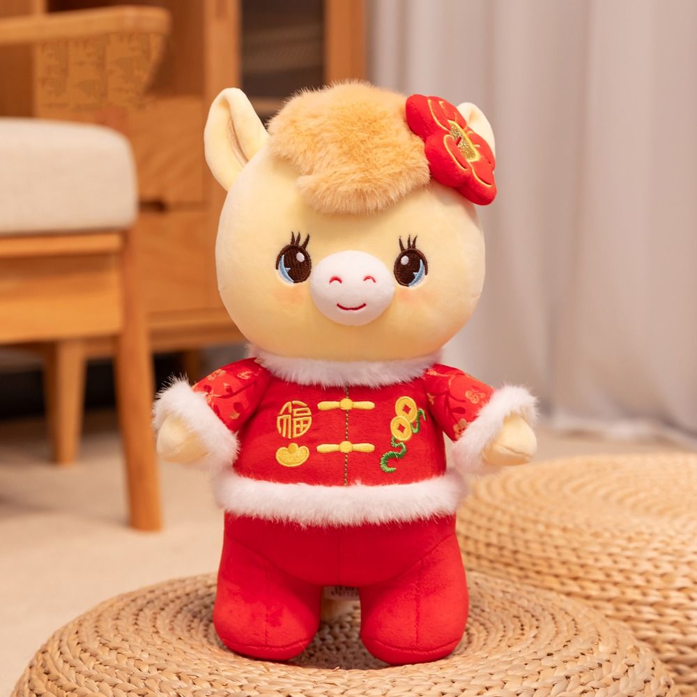 with Blessings Chinese Zodiac Horse Stuffed Toy Red Cartoon Animal Pony Toy Cute PP Cotton New Year Mascot Kids