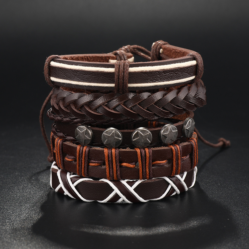 【New arrivals】Jewelry retro multi-layer suit men's bracelet brown five-pointed star bracelet