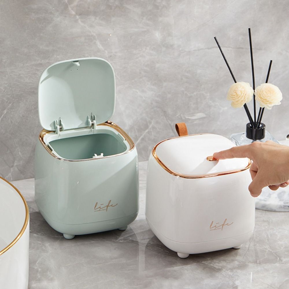 Rubbish Bin Press Open Lid Desktop Trash Can Large Opening Double-layer Design Mini Waste Bin Plastic Kitchen Waste Basket Study