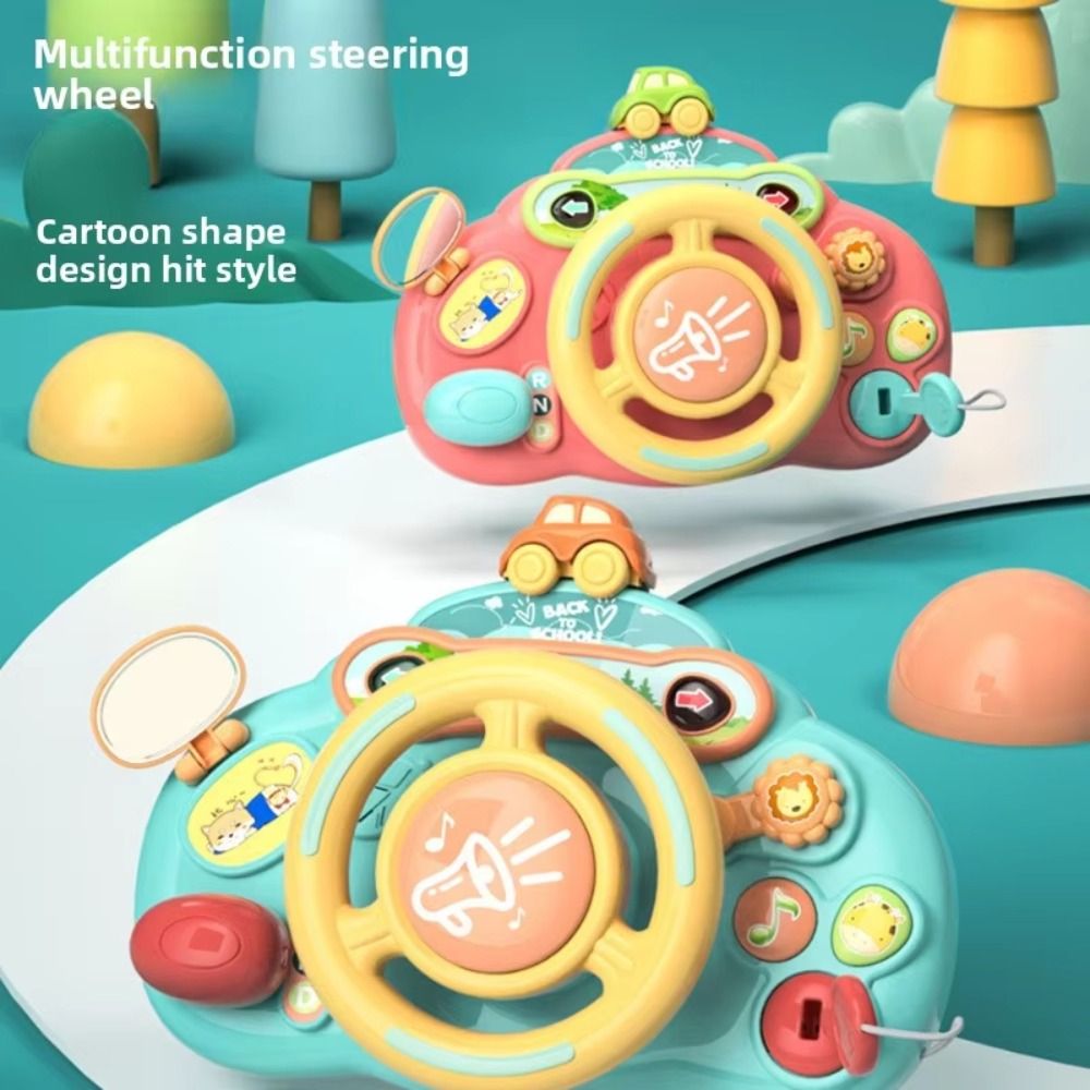 Baby Sounding Toy Plastics Baby Steering Wheel Toy with Sound Light Puzzle Electric Simulate Driving Car Multiple Functions Interactive Stroller Driving Musical Toys Childern Gift