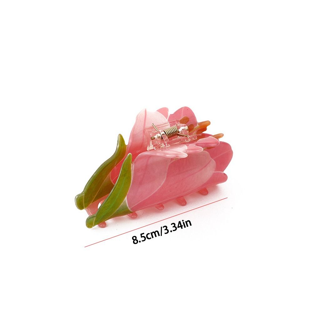 Elegant Cute Geometric Shape Astronaut Large Grab Clip Pink Tulip Rose Flower Hair Clip Female Hair Accessories Headwear Plastic Hair Claw