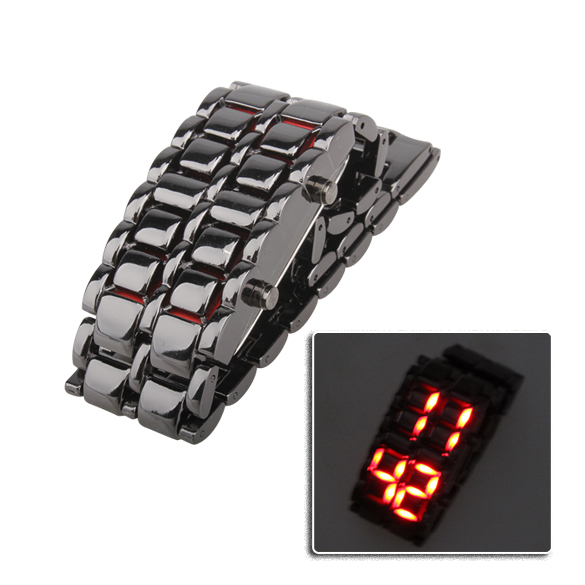 【New arrival】Unisex New Excellent Digital Lava Style Red LED Metal Wrist Watch Men Women Personality E2shopping TT@88