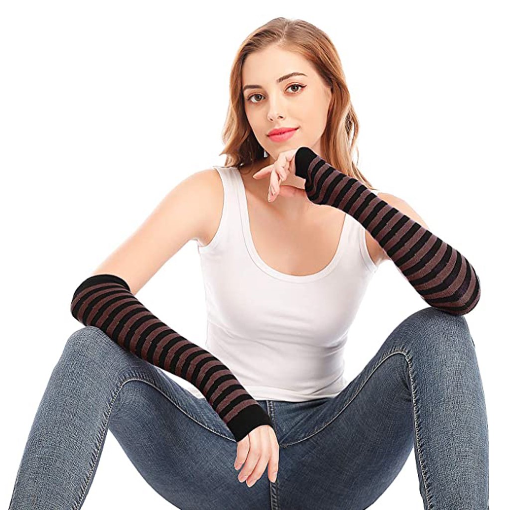 Yuanyan WOSWEIR 1 Pair Long Fingerless Gloves Knit Arm Warmer Thumb Hole Stretchy Gloves Sleeves Christmas Running Cycling Protection