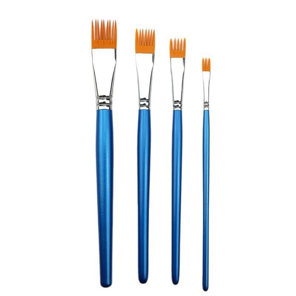 4Pcs Beginners Nylon Bristles Watercolor Brush Set Short Handle Flat Comb Painting Brushes Wood Handle Grainer Brush Set DIY Crafts