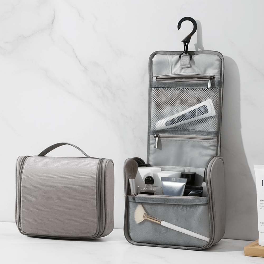 Portable Large Capacity Travel Hanging Wash Bag Waterproof Multi Compartments 4 Fold Toiletry Bag Multi-Pocket Wet Dry Separation Makeup Bag Men
