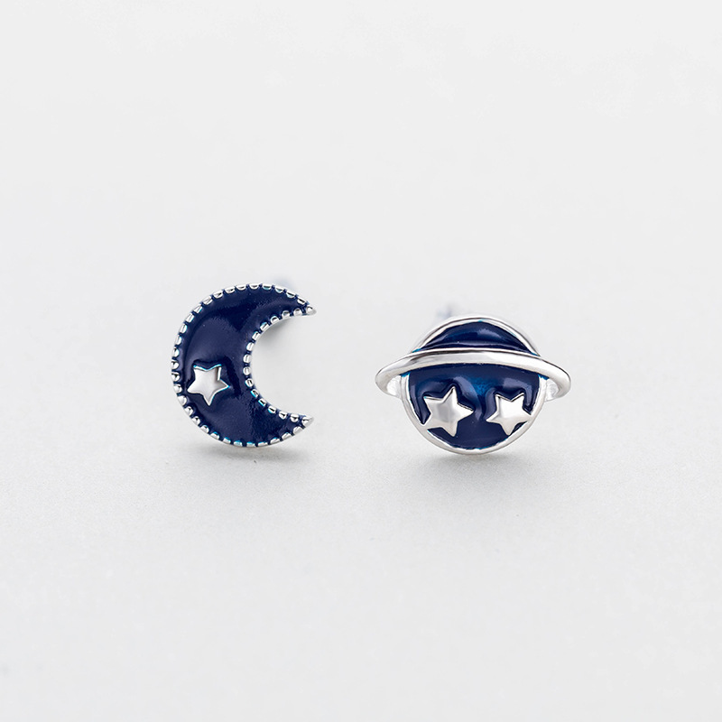 【Prices are low- beslow】925 blue sky earrings female temperament cute asymmetric earrings earrings