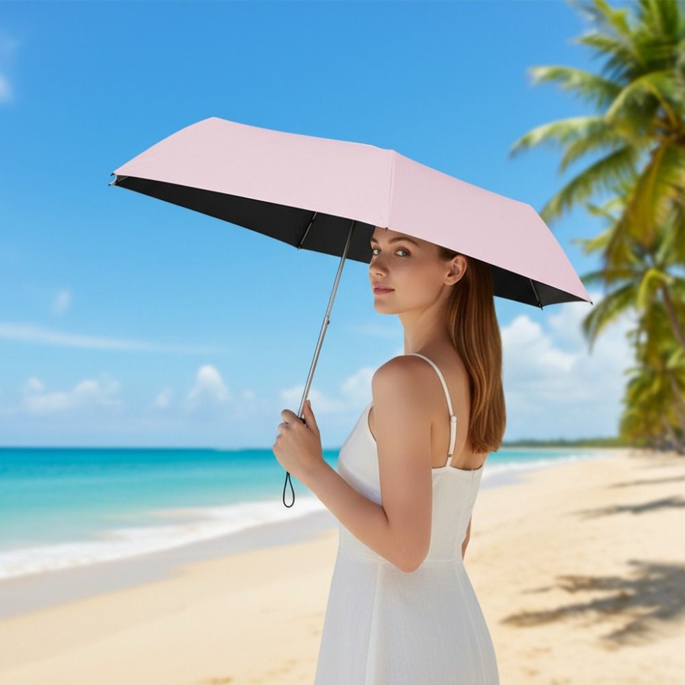 Portable Folding Ultra-Light Sun Umbrella Carbon Fiber Framework Solid Color Sunshade Parasol Lightweight Mini Pocket Sunscreen Umbrella Rainy Day