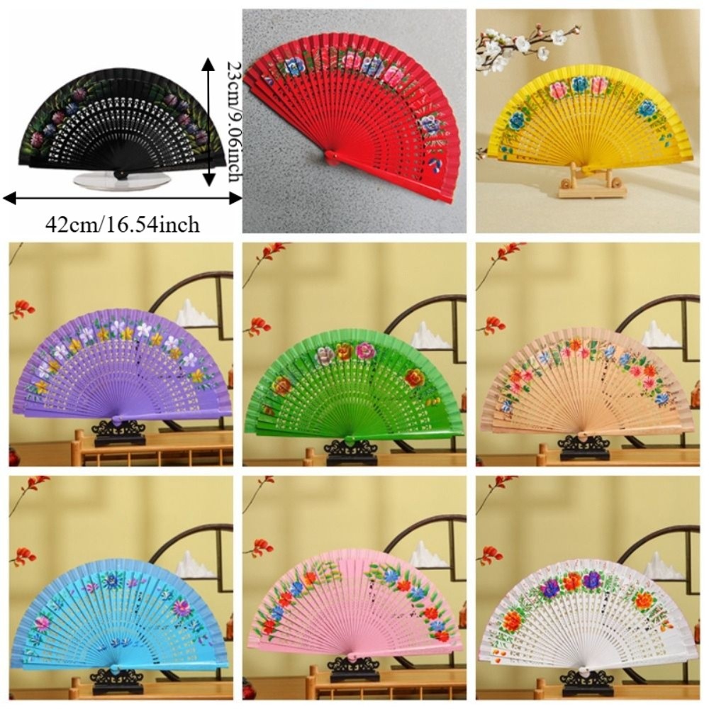 Hand Crafted Antique Spanish Wooden Fan Traditional Classic Folding Fan Decorative Colorful Hand-painted Fan Wedding