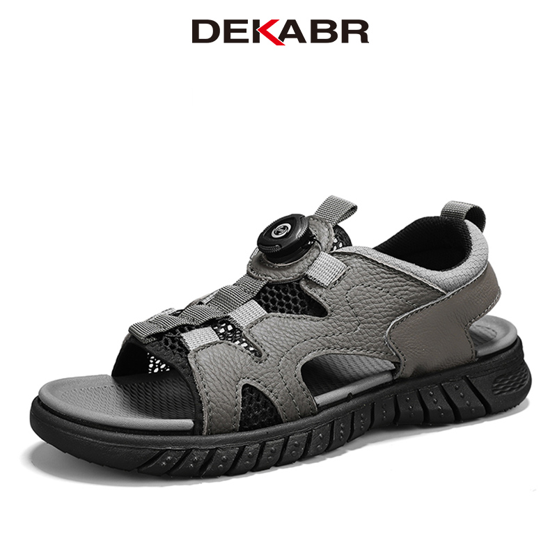 DEKABR New Casual Men Soft Sandals Breathable Mesh Summer Quick Lacing Fashion Outdoor Genuine Hide Summer Sandals Size 38-48